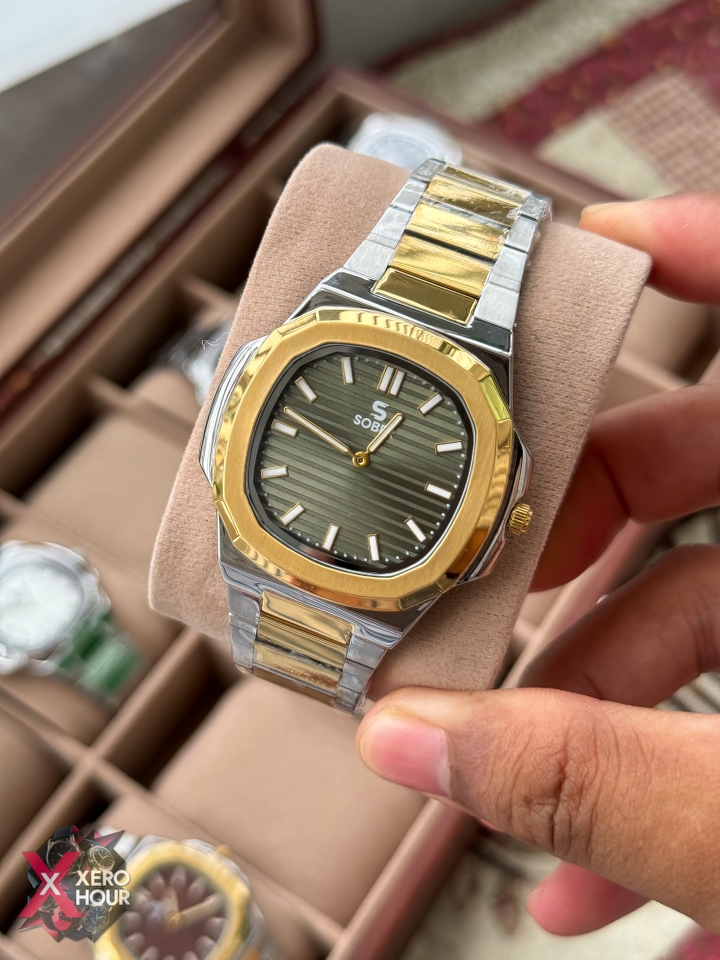 Sober patek Shape (2668 Model) | 6.6mm Slim | Dual Tone with Olive Dial_img_6