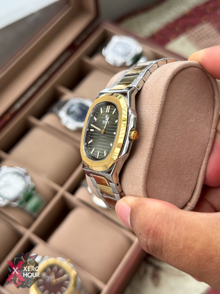 Sober patek Shape (2668 Model) | 6.6mm Slim | Dual Tone with Olive Dial_img_7