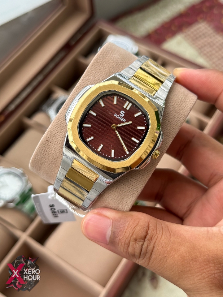 Sober patek Shape (2668 Model) |  6.6mm Slim | Dual Tone Maroon Dial