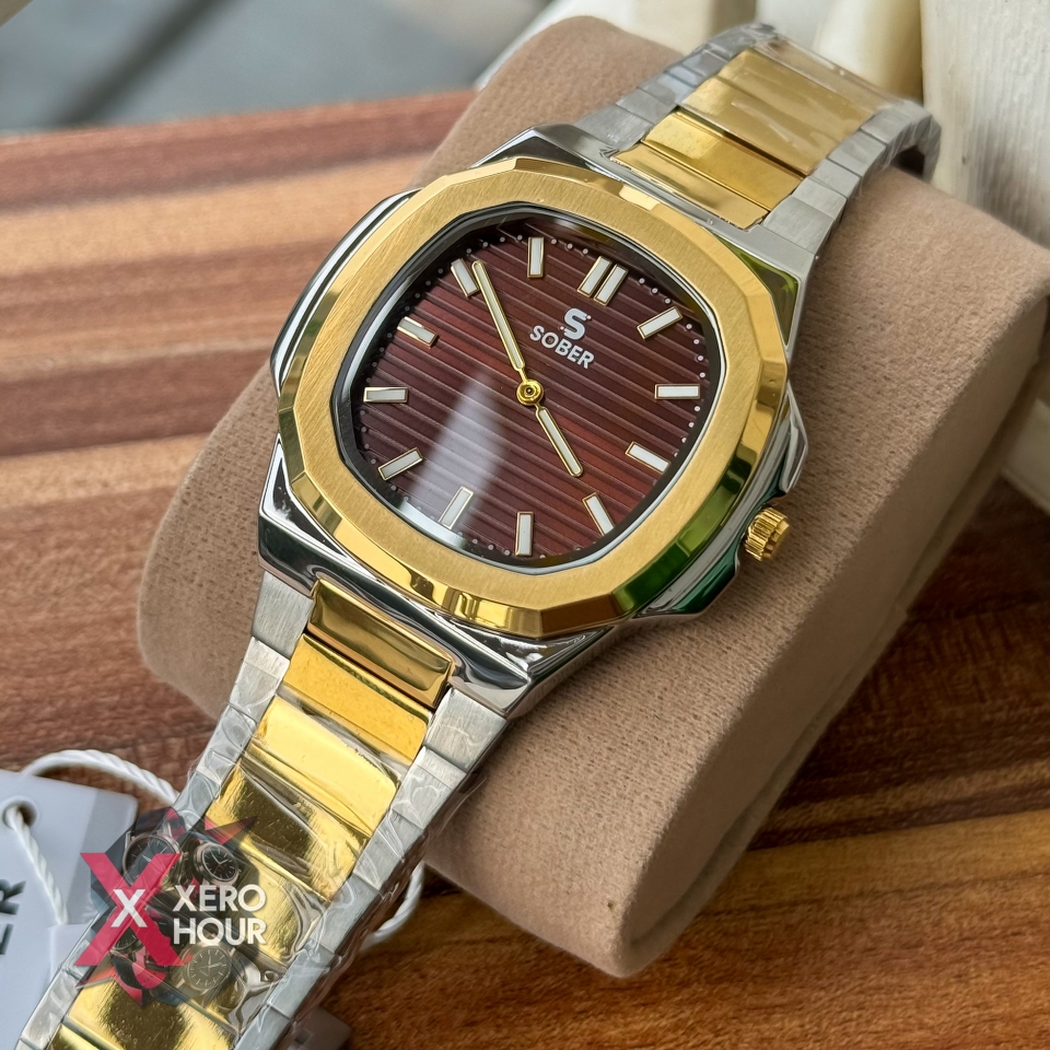 Sober patek Shape (2668 Model) |  6.6mm Slim | Dual Tone Maroon Dial_img_2