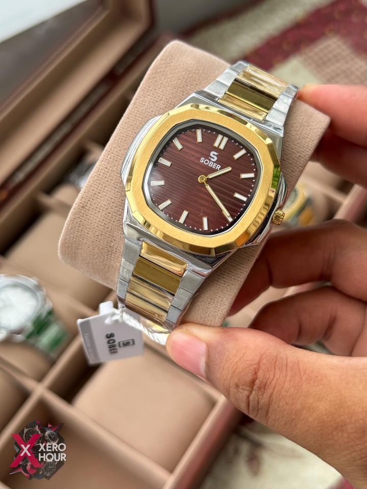 Sober patek Shape (2668 Model) |  6.6mm Slim | Dual Tone Maroon Dial_img_4