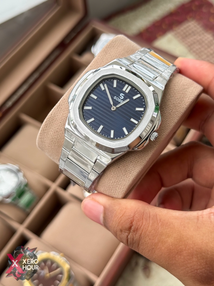 Sober patek Shape (2668 Model) |  6.6mm Slim | Silver with Blue Dial