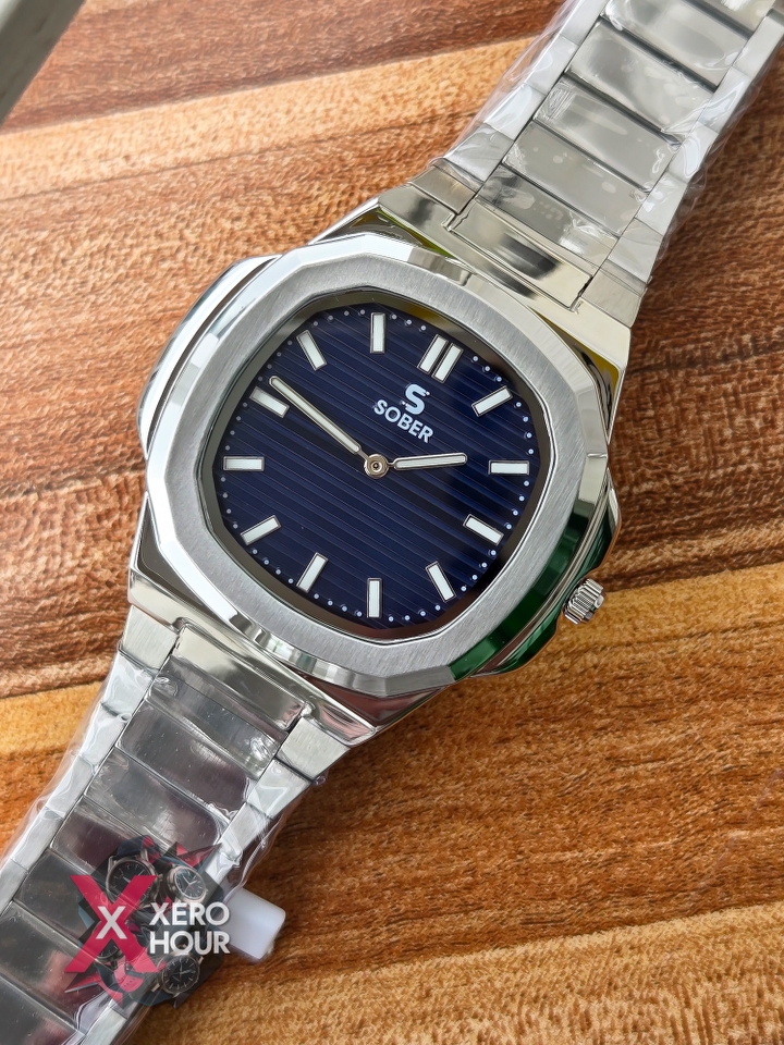 Sober patek Shape (2668 Model) |  6.6mm Slim | Silver with Blue Dial_img_1