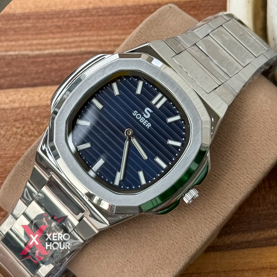 Sober patek Shape (2668 Model) |  6.6mm Slim | Silver with Blue Dial_img_2