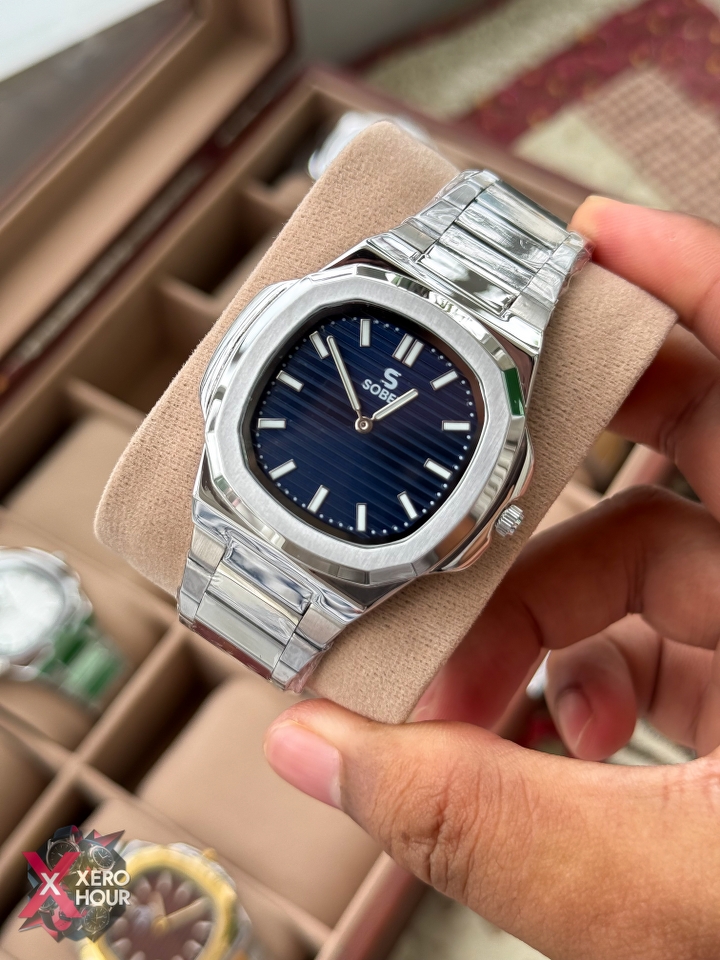Sober patek Shape (2668 Model) |  6.6mm Slim | Silver with Blue Dial_img_4