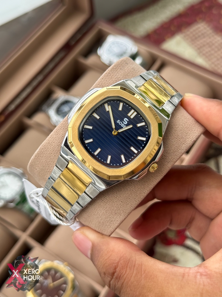 Sober patek Shape (2668 Model) |  6.6mm Slim | Dual Tone with  Blue Dial