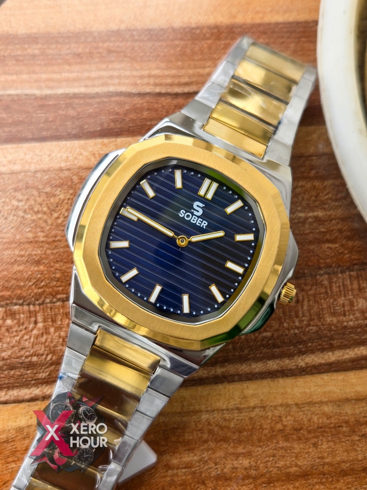 Sober patek Shape (2668 Model) |  6.6mm Slim | Dual Tone with  Blue Dial_img_3