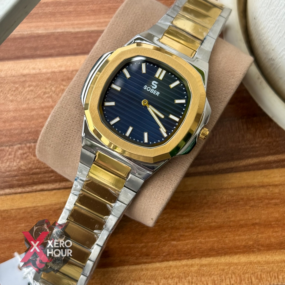 Sober patek Shape (2668 Model) |  6.6mm Slim | Dual Tone with  Blue Dial_img_5