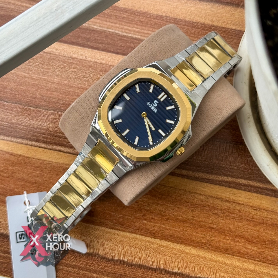 Sober patek Shape (2668 Model) |  6.6mm Slim | Dual Tone with  Blue Dial_img_6