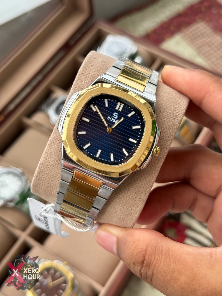 Sober patek Shape (2668 Model) |  6.6mm Slim | Dual Tone with  Blue Dial_img_7