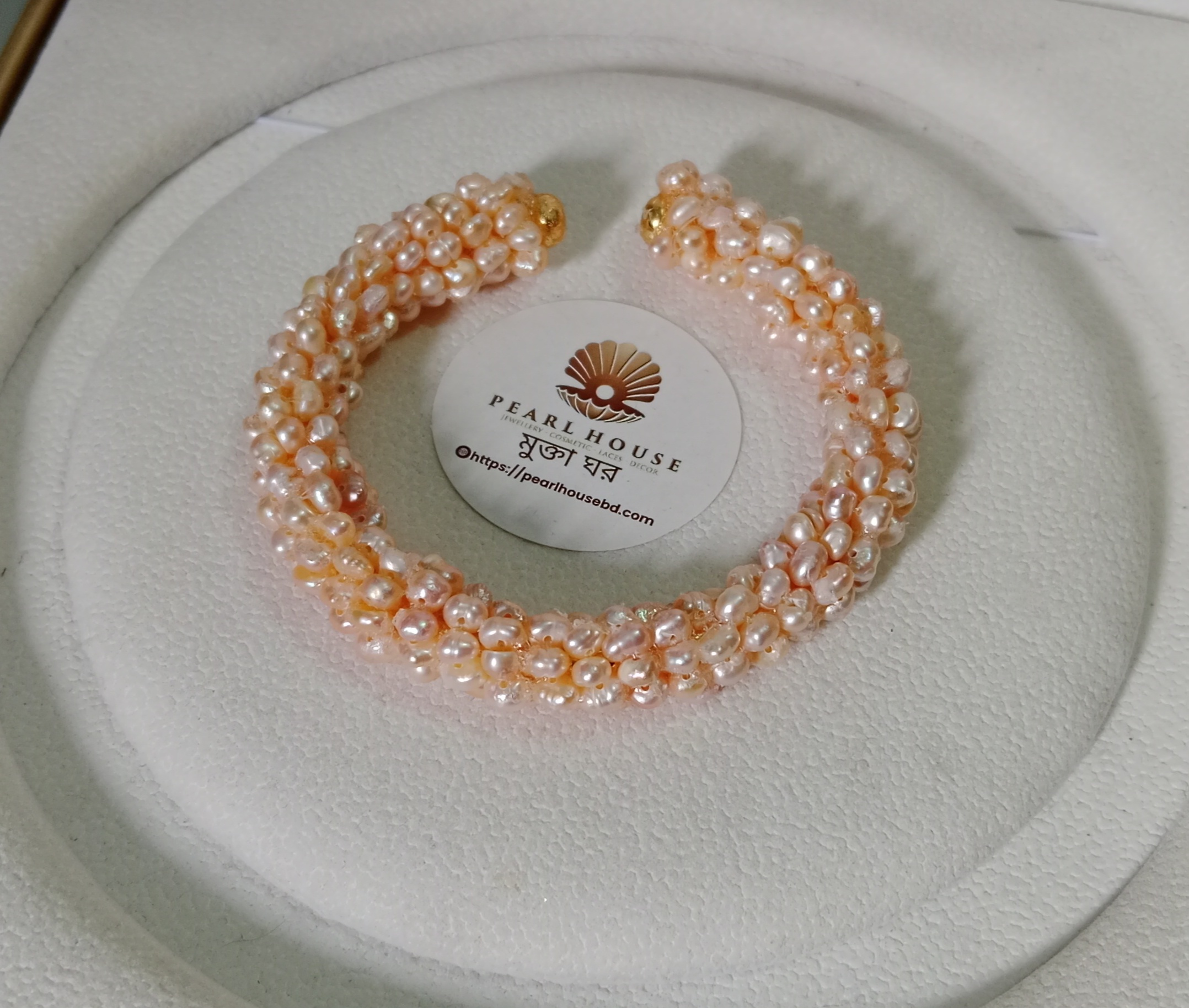 Premium Quality 0 Size Pink Pearl Adjustable Bangle Cum Bracelet, 1PCS