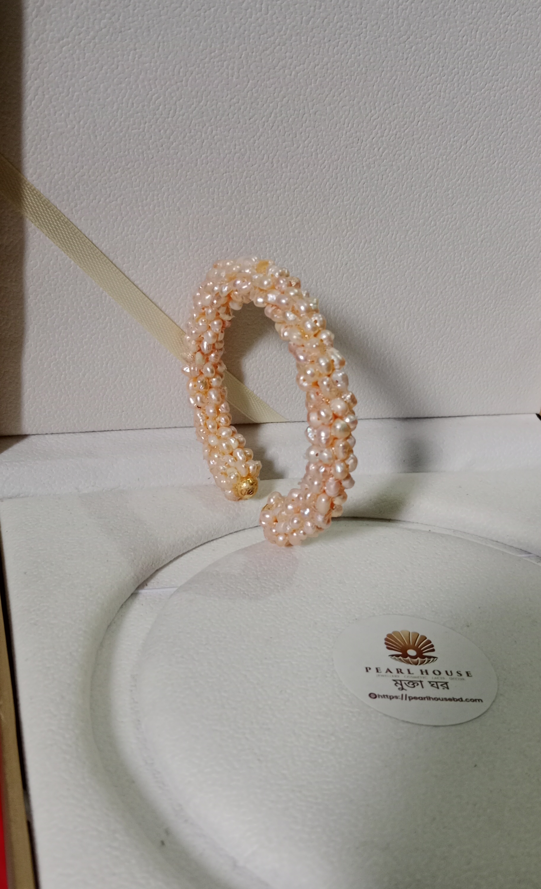 Premium Quality 0 Size Pink Pearl Adjustable Bangle Cum Bracelet, 1PCS_img_4