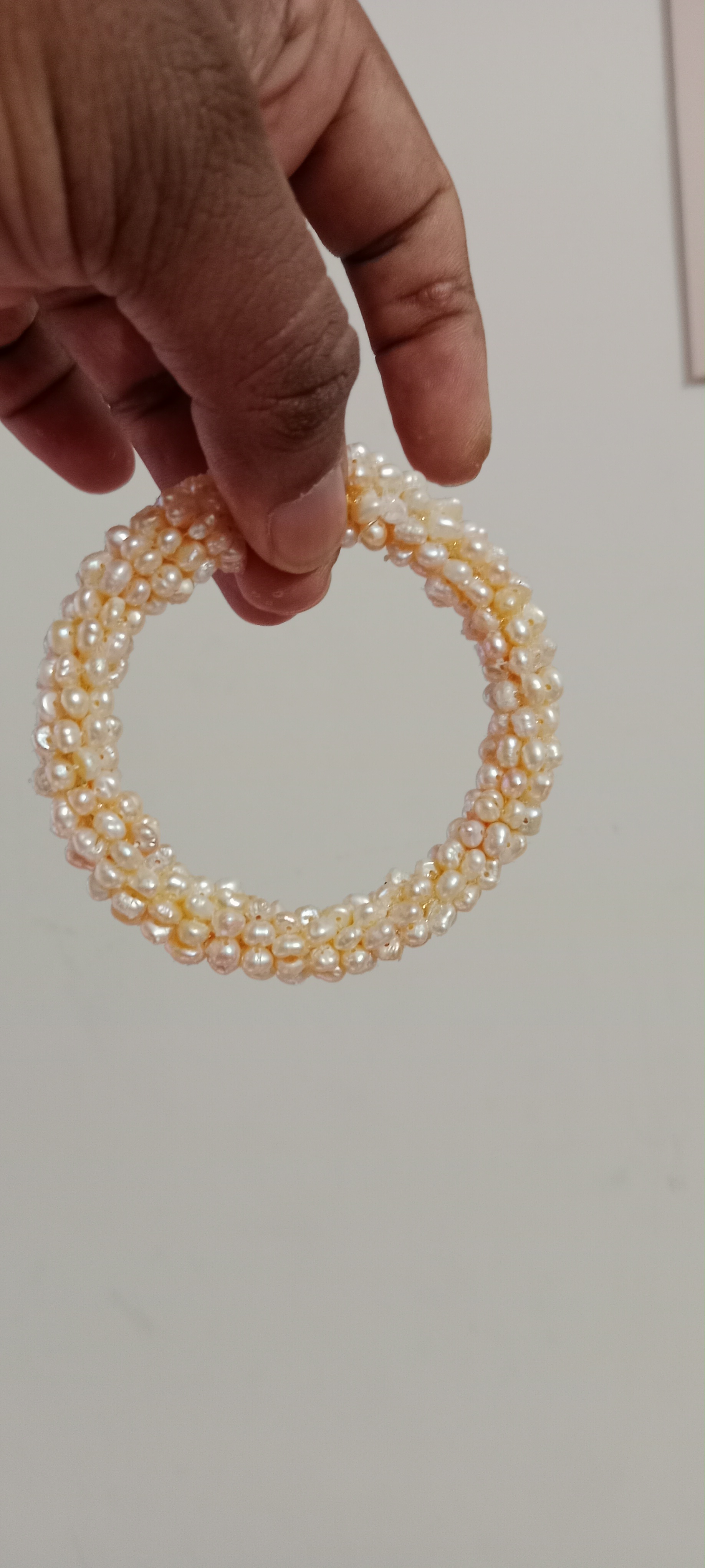 Premium Quality 0 Size Pink Pearl Adjustable Bangle Cum Bracelet, 1PCS_img_7