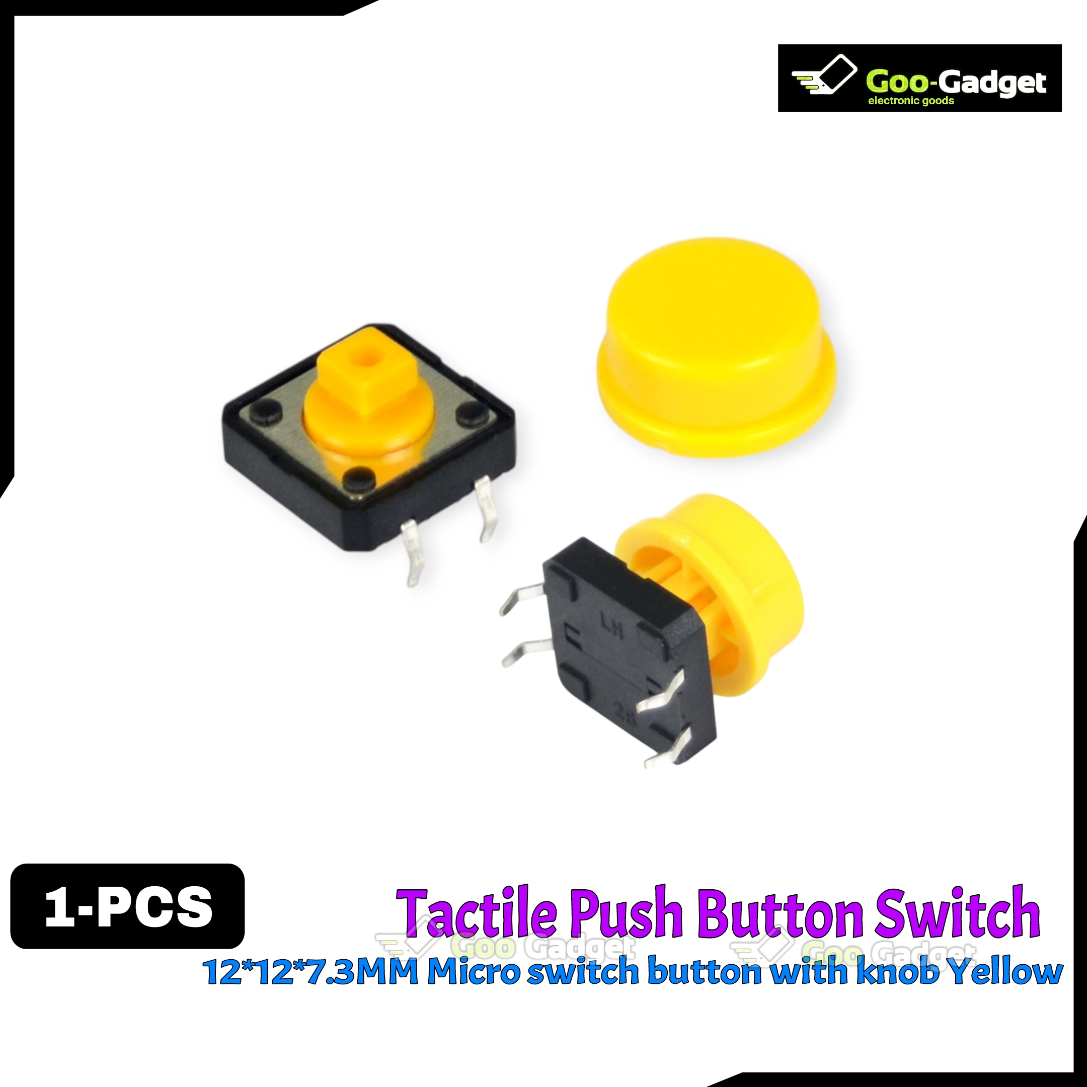 Tactile Push Button Switch Momentary 12×12×7.3MM with Yellow Cap – Micro Switch Button Kit