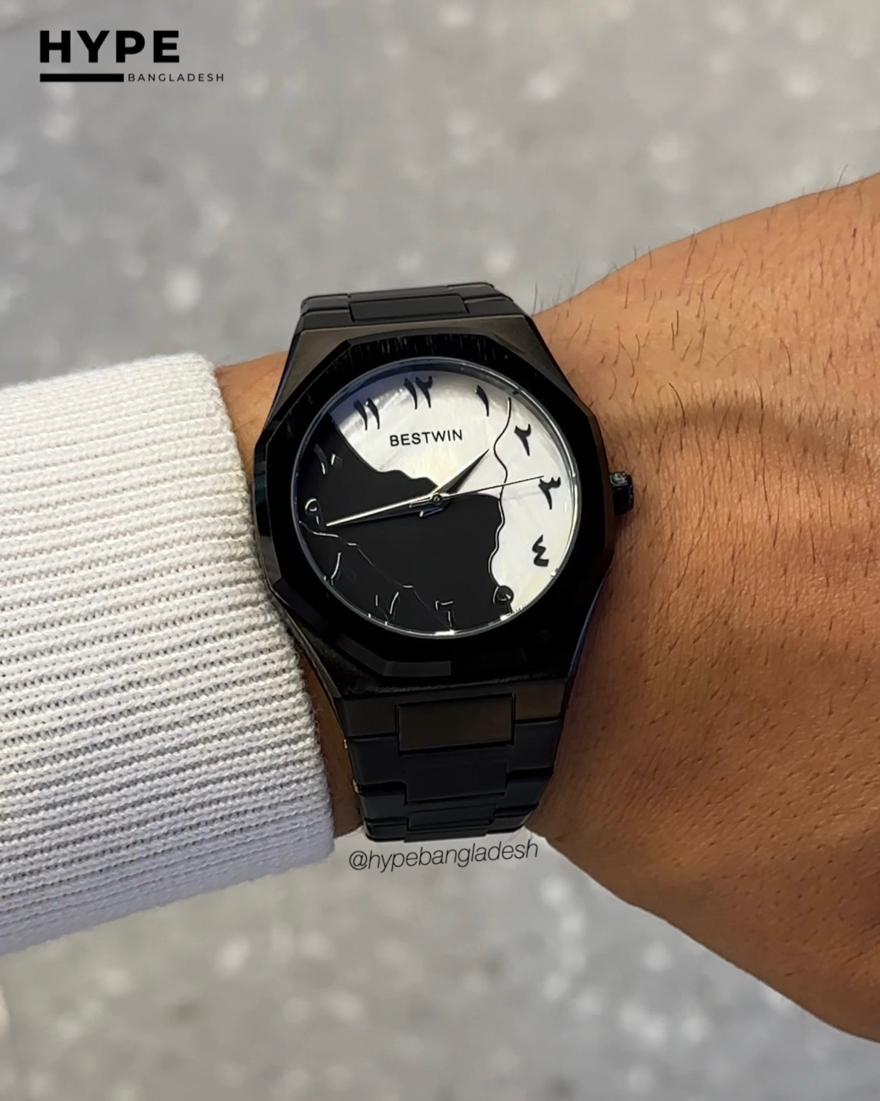 Black & White Arabic Dial Bestwin Stainless Steel Heavyweight Watch_img_1