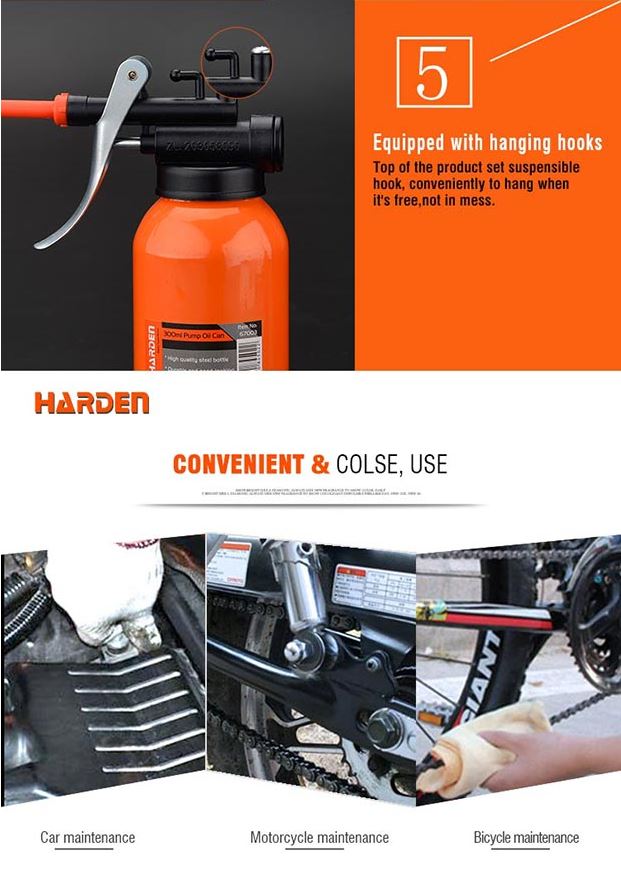HARDEN 300ml Professional Pump Oil Can – Heavy Duty Steel Body with Flexible Metal Spout; Model : 670003_img_7
