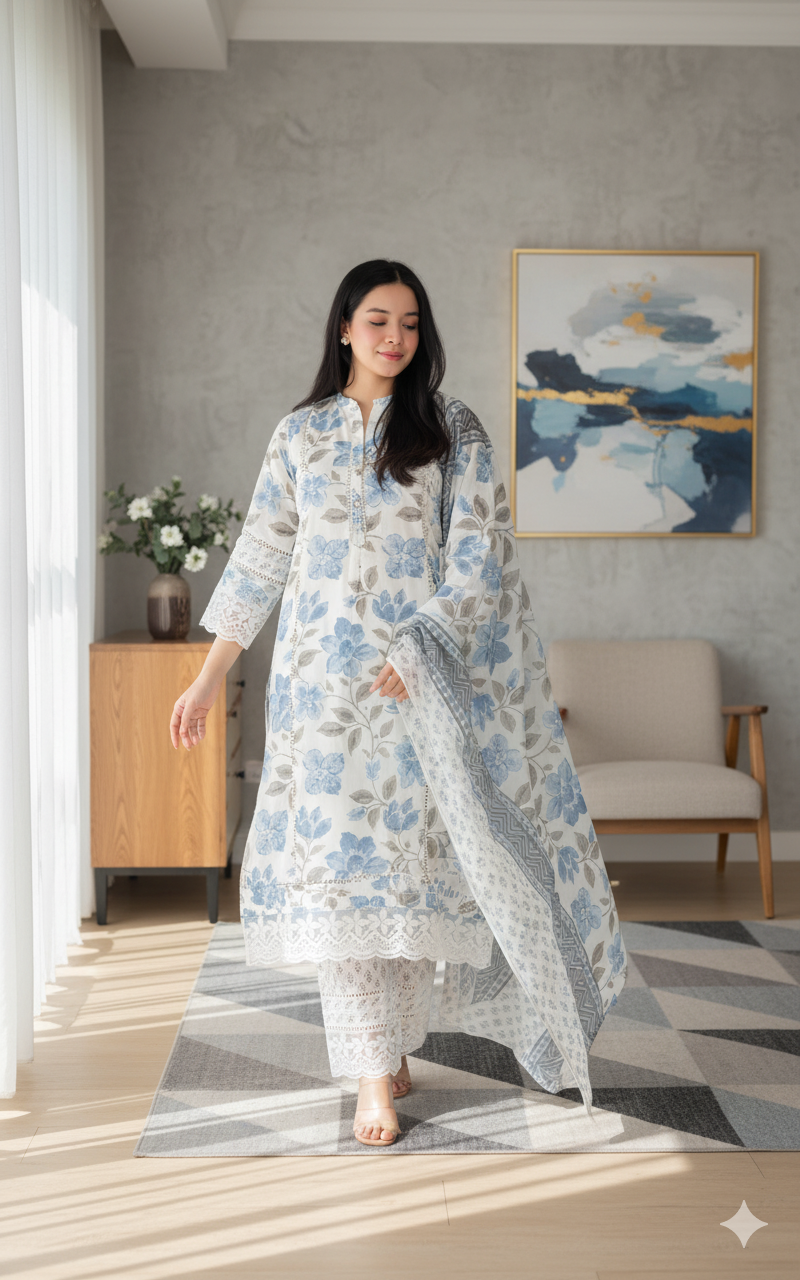 Pure Cotton Pakistani Inspired Suit Set - Image 4