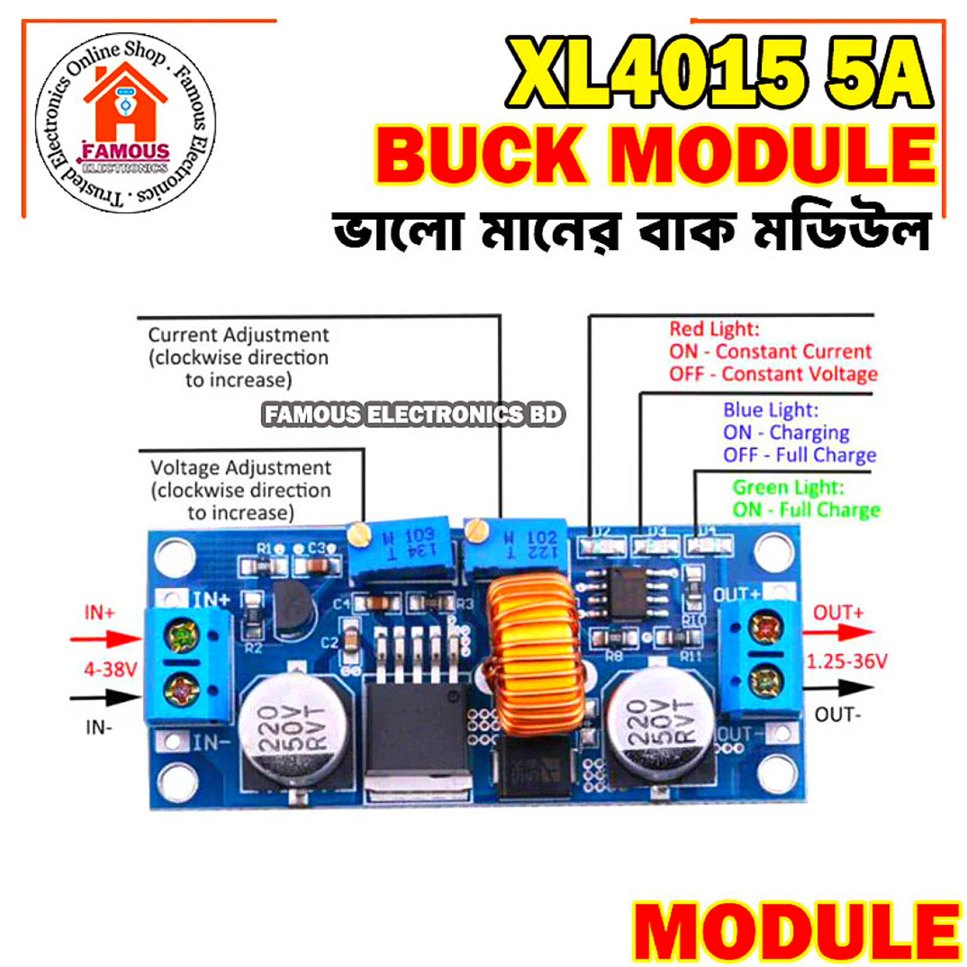 CC CV 5A Lithium Charger Board XL4015 Adjustable 6-38V To 1.25-36V DC Step Down Power Supply Buck Module LED Driver_img_3