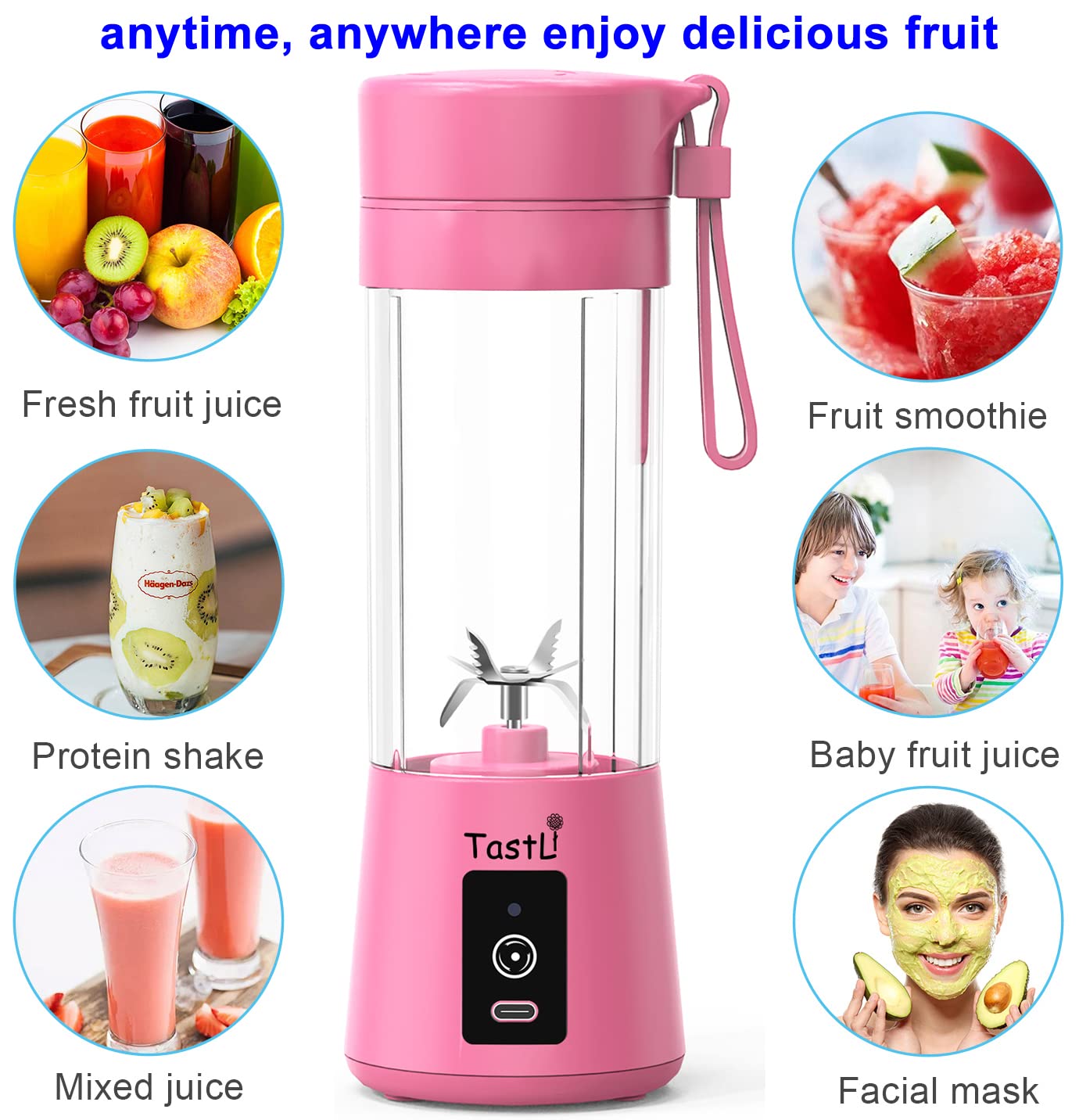 Portable Blender, Personal Mini Bottle Travel Electric Smoothie Blender Maker Fruit Juicer Cup, with 13oz Bottles_img_1