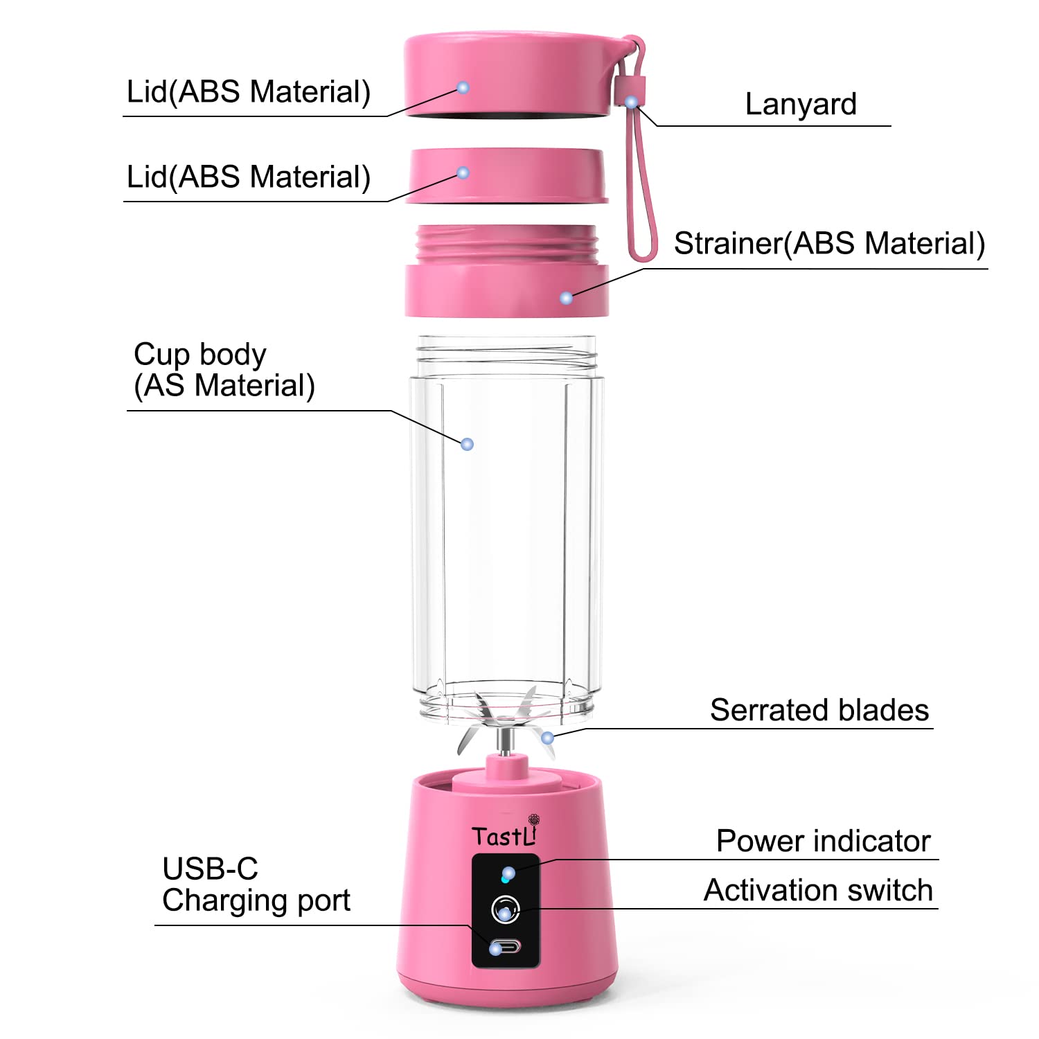 Portable Blender, Personal Mini Bottle Travel Electric Smoothie Blender Maker Fruit Juicer Cup, with 13oz Bottles_img_3