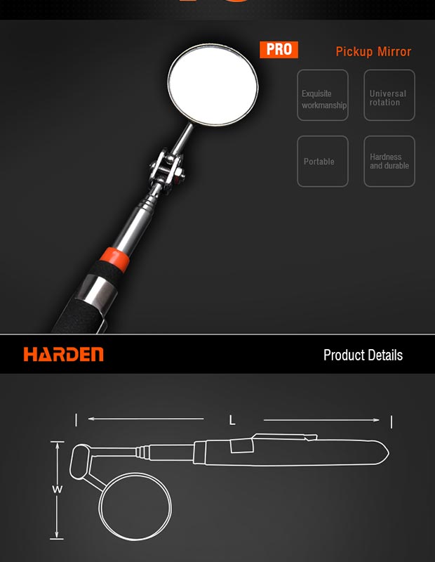 HARDEN Inspection Mirror 175- 490mm, Telescopic Shaft, Hardness Durable Professional Universal Rotation Mini Pickup Mirror; 660248_img_6
