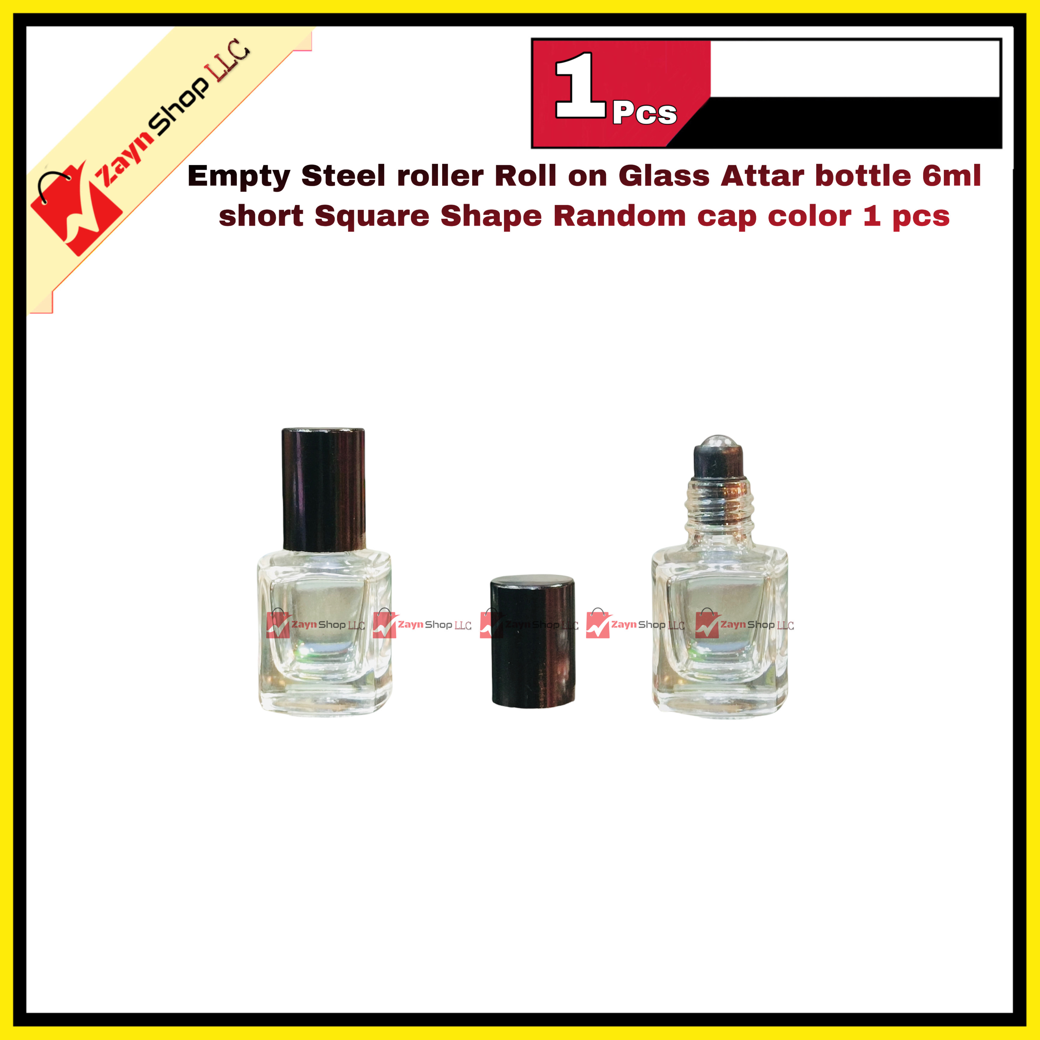 Empty Steel roller Roll on Glass Attar bottle 6ml sort Square Shape Random cap color 1 pcs_img_1