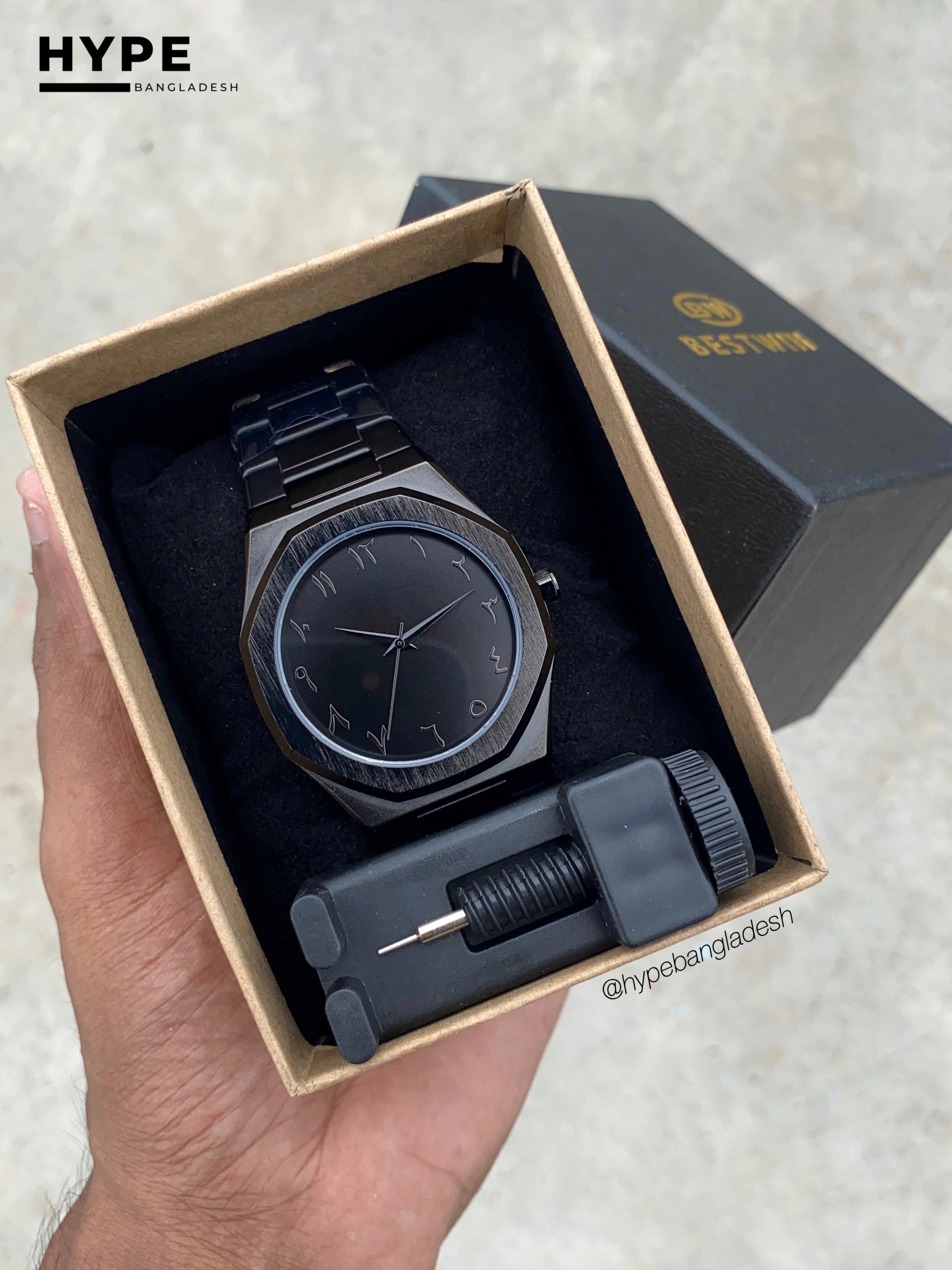 Arabic Dial Bestwin Stainless Steel heavyweight Watch (ALL BLACK)_img_6