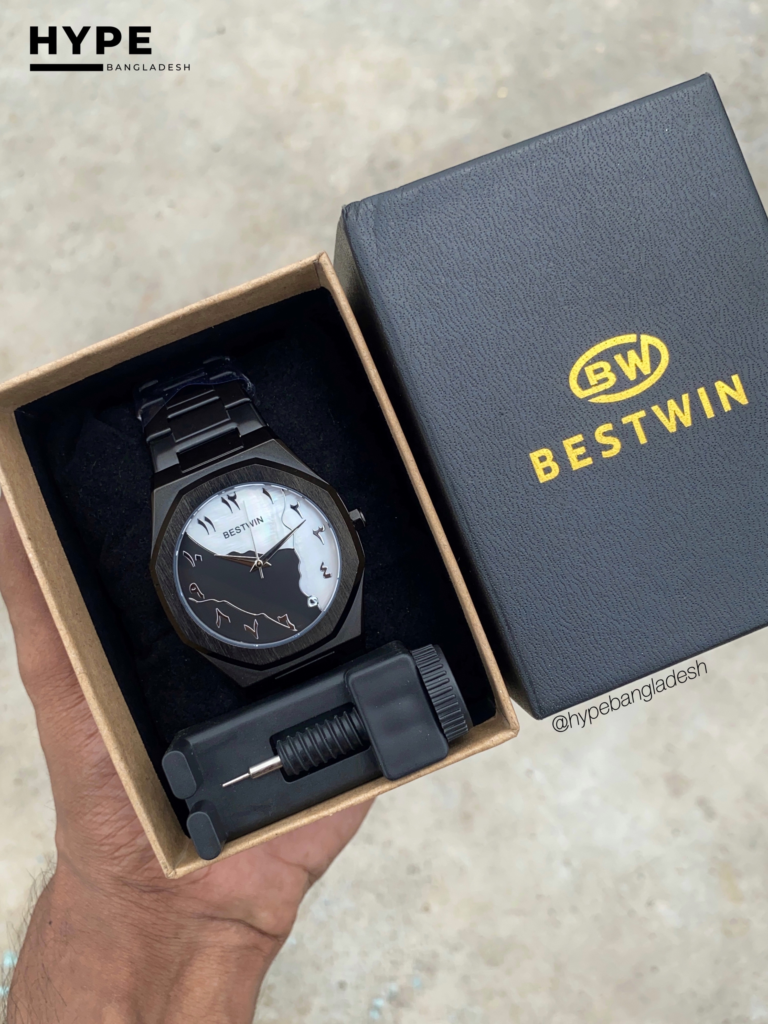 Black & White Arabic Dial Bestwin Stainless Steel Heavyweight Watch_img_6