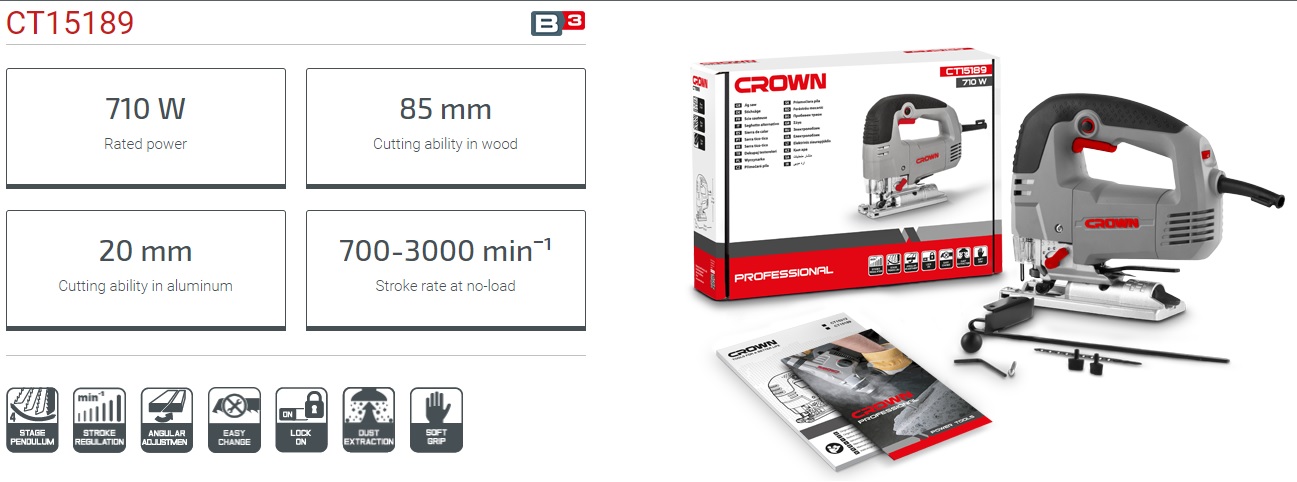 CROWN ,CT15189, Professional Jigsaw, 710W, 26mm; CT15189_img_3