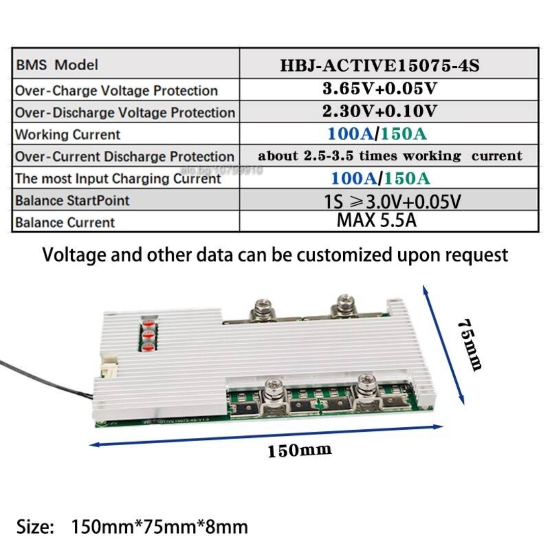 HBJ 4S 12V 100A LiFePO4 Battery Management System With 5.5A Active Balancer_img_1