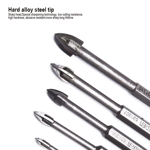 HARDEN Glass & Tiles Drill Bit ( 3 | 4 | 5 | 6 | 7 | 8 | 10 | 12mm ), porcelain marble tile glass drilling Hex shank cross tip drill bit; 613103 - 613112_img_4