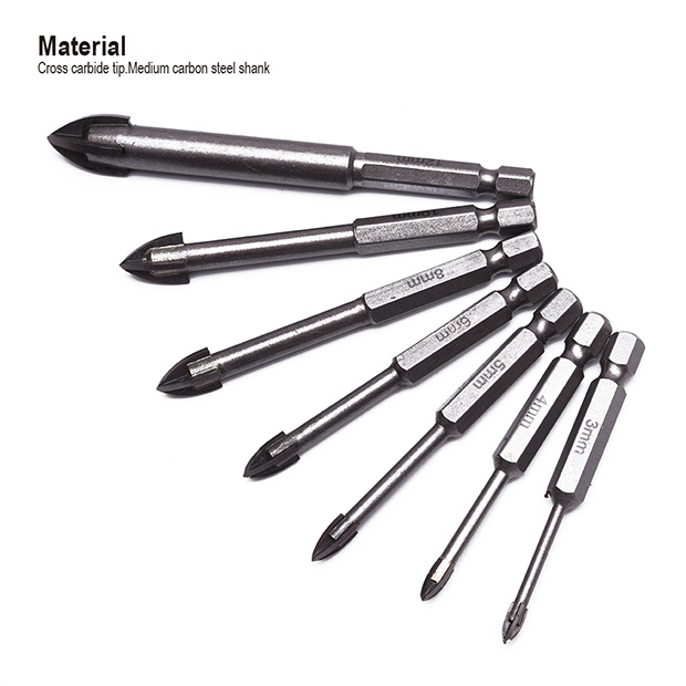 HARDEN Glass & Tiles Drill Bit ( 3 | 4 | 5 | 6 | 7 | 8 | 10 | 12mm ), porcelain marble tile glass drilling Hex shank cross tip drill bit; 613103 - 613112_img_5
