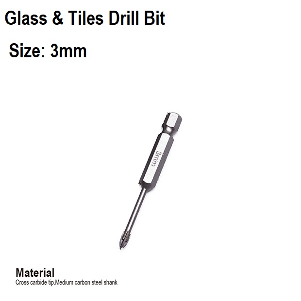 HARDEN Glass & Tiles Drill Bit ( 3 | 4 | 5 | 6 | 7 | 8 | 10 | 12mm ), porcelain marble tile glass drilling Hex shank cross tip drill bit; 613103 - 613112