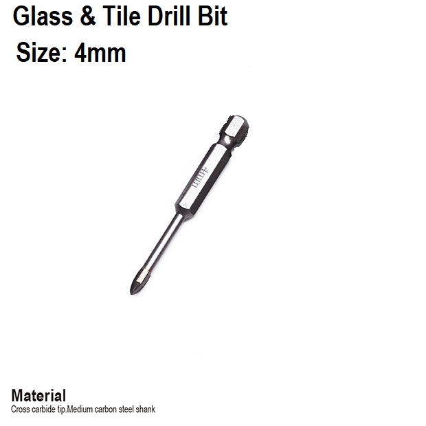 HARDEN Glass & Tiles Drill Bit ( 3 | 4 | 5 | 6 | 7 | 8 | 10 | 12mm ), porcelain marble tile glass drilling Hex shank cross tip drill bit; 613103 - 613112_img_9