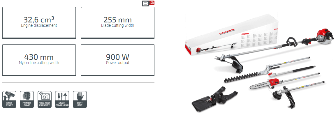 CROWN CT20113 Professional Multi-Function Garden Tool, 900w, 32.6cc, Model: CT20113_img_1