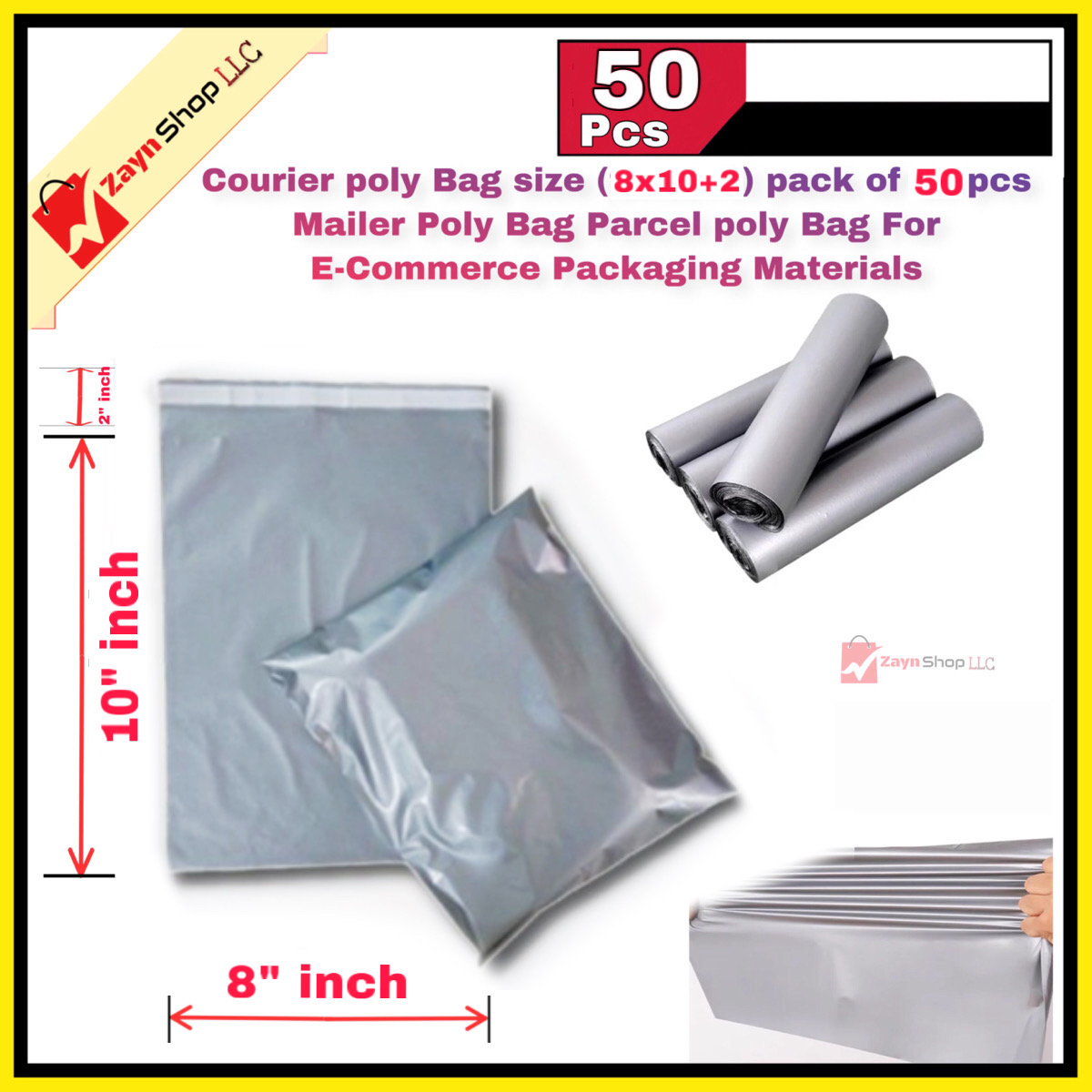 Courier poly Bag size (8x10+2) pack of 50 pcs Mailer Poly Bag Parcel poly Bag For E-Commerce Packaging Materials_img_0