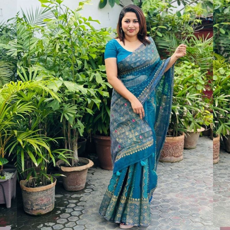 Block Print Saree with Blouse Piece_img_0