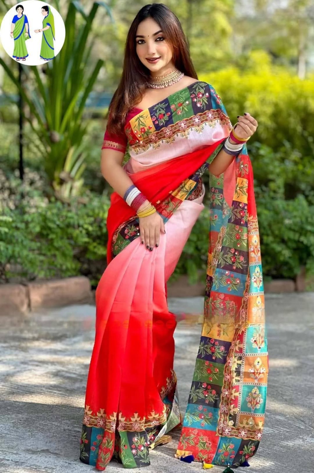 Stone and Digital Print Saree with Blouse Piece_img_0