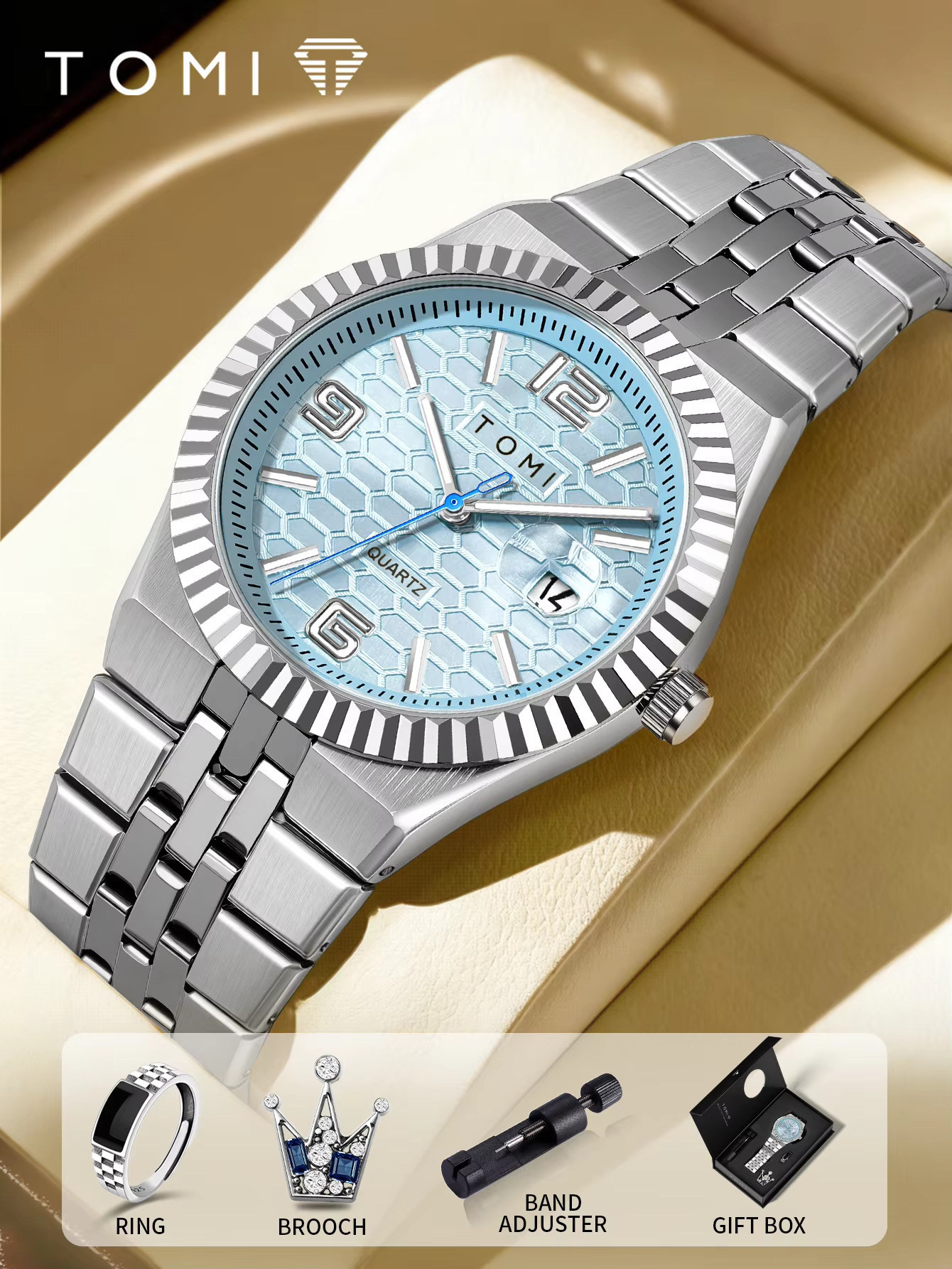 TOMI T-311 Men's Luxury Stainless Steel Watch Gift Box Set (Ice Blue)_img_2