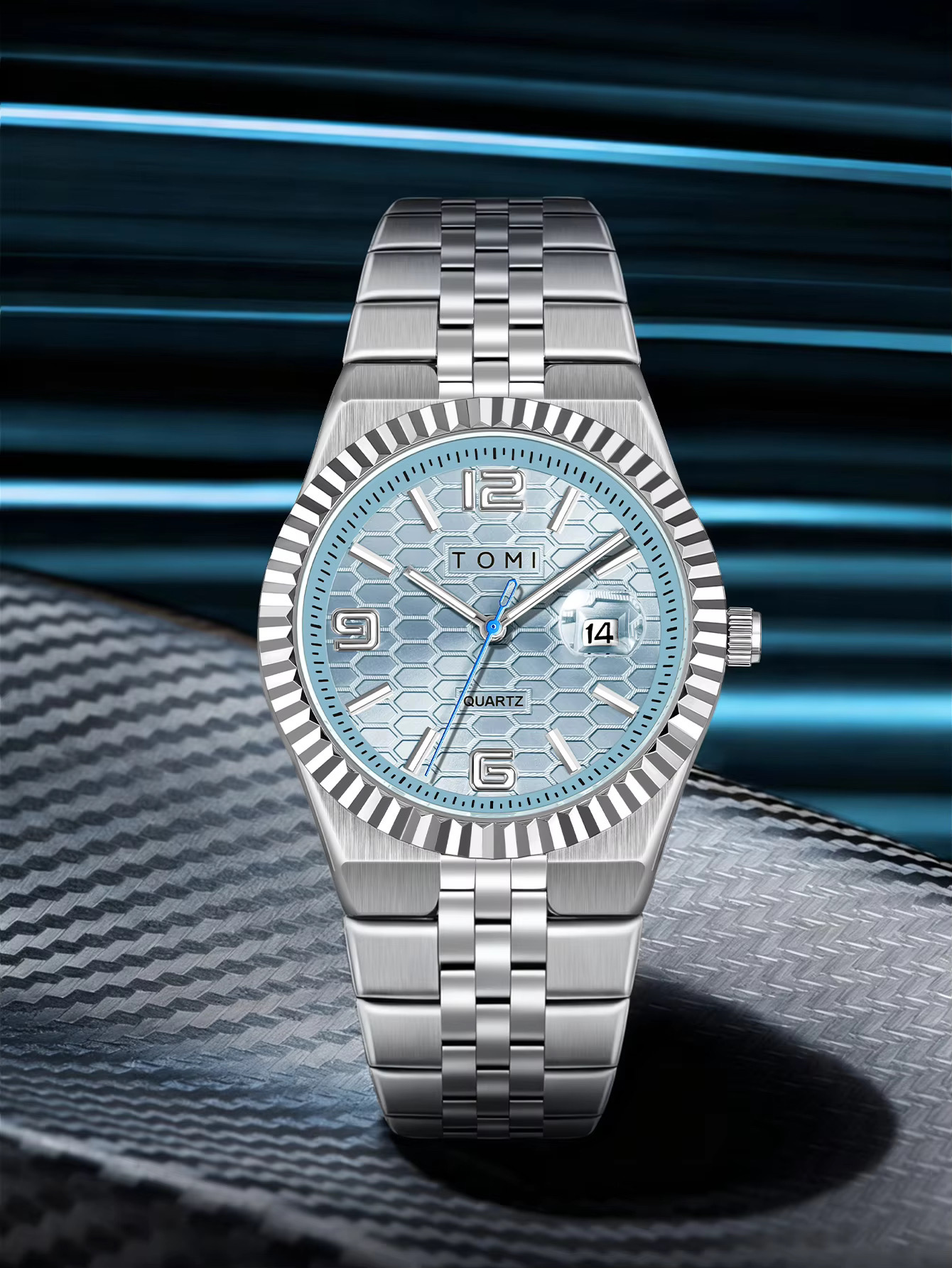 TOMI T-311 Men's Luxury Stainless Steel Watch Gift Box Set (Ice Blue)_img_3