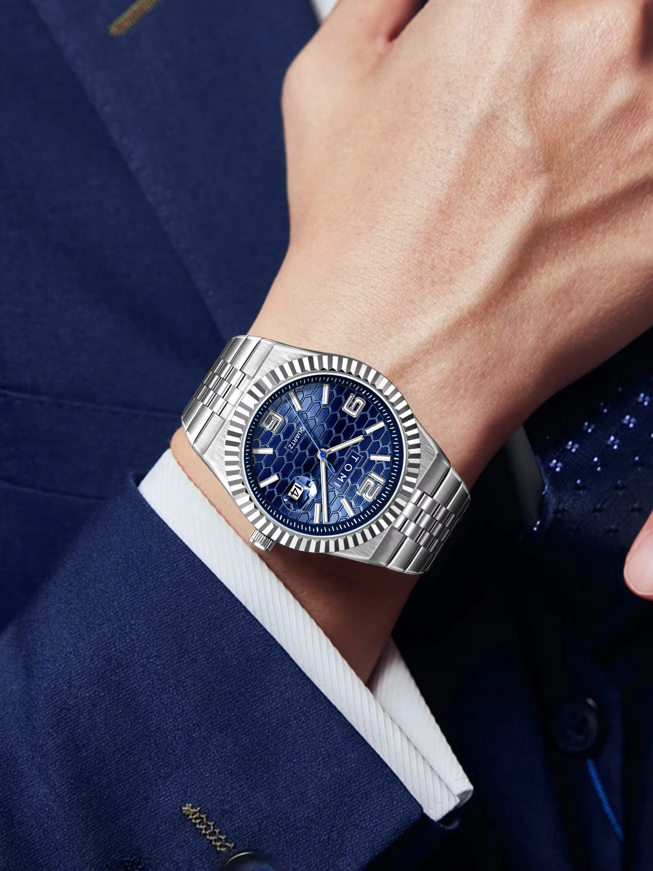 TOMI T-311 Men's Luxury Stainless Steel Watch Gift Box Set (Blue)_img_5