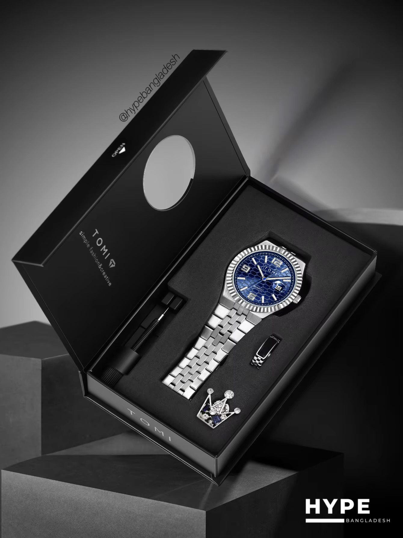 TOMI T-311 Men's Luxury Stainless Steel Watch Gift Box Set (Blue)_img_6