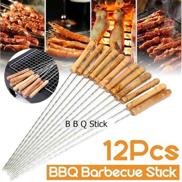 High-Quality BBQ Wooden Handle Skewers – ১২ পিসের সেট_img_0