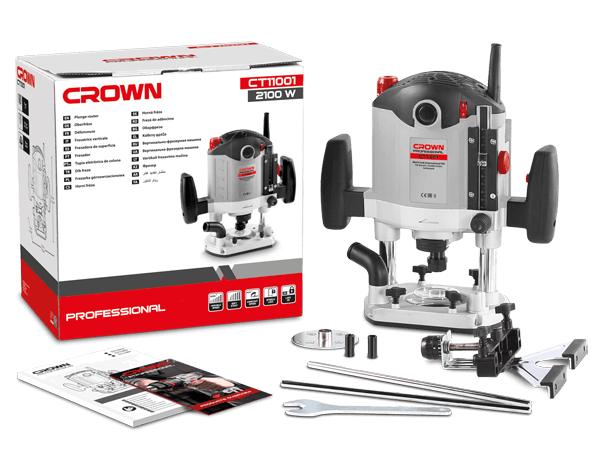 CROWN CT11001 Professional Plunge Router, 2100W, 12mm; CT11001