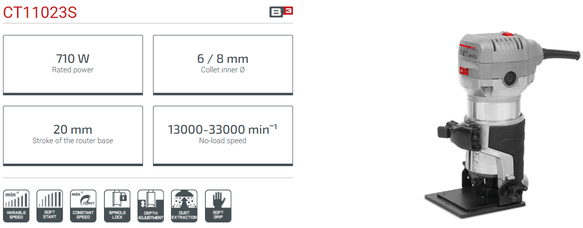 CROWN CT11023 Professional Palm Router, Edge Trimmer, 710W, 6mm; Model: CT11023_img_3