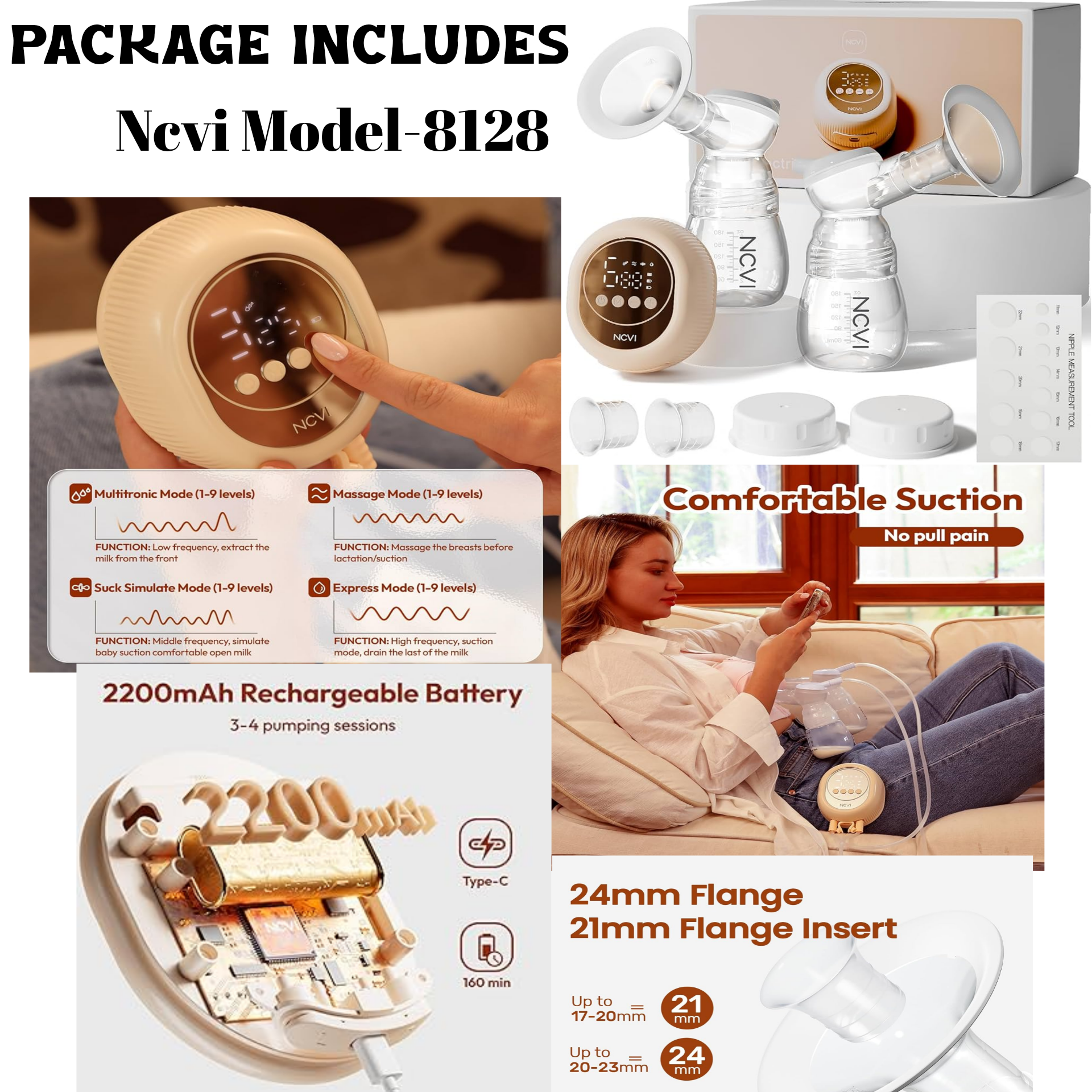 Ncvi Rechargable electric double breastpump. Model-8128