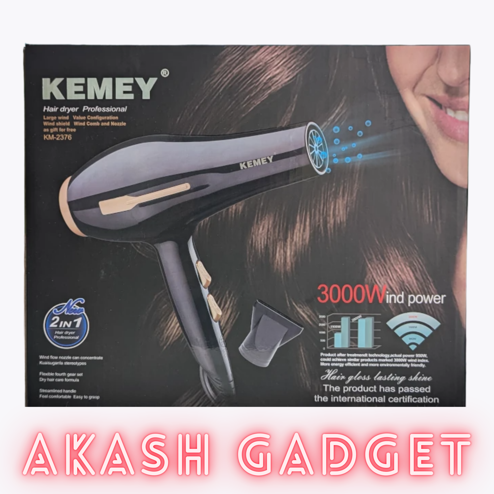 Kemey KM-2376 / KM-2378 Professional 2 in 1 Hair Dryer | 3000W Powerful Motor_img_7