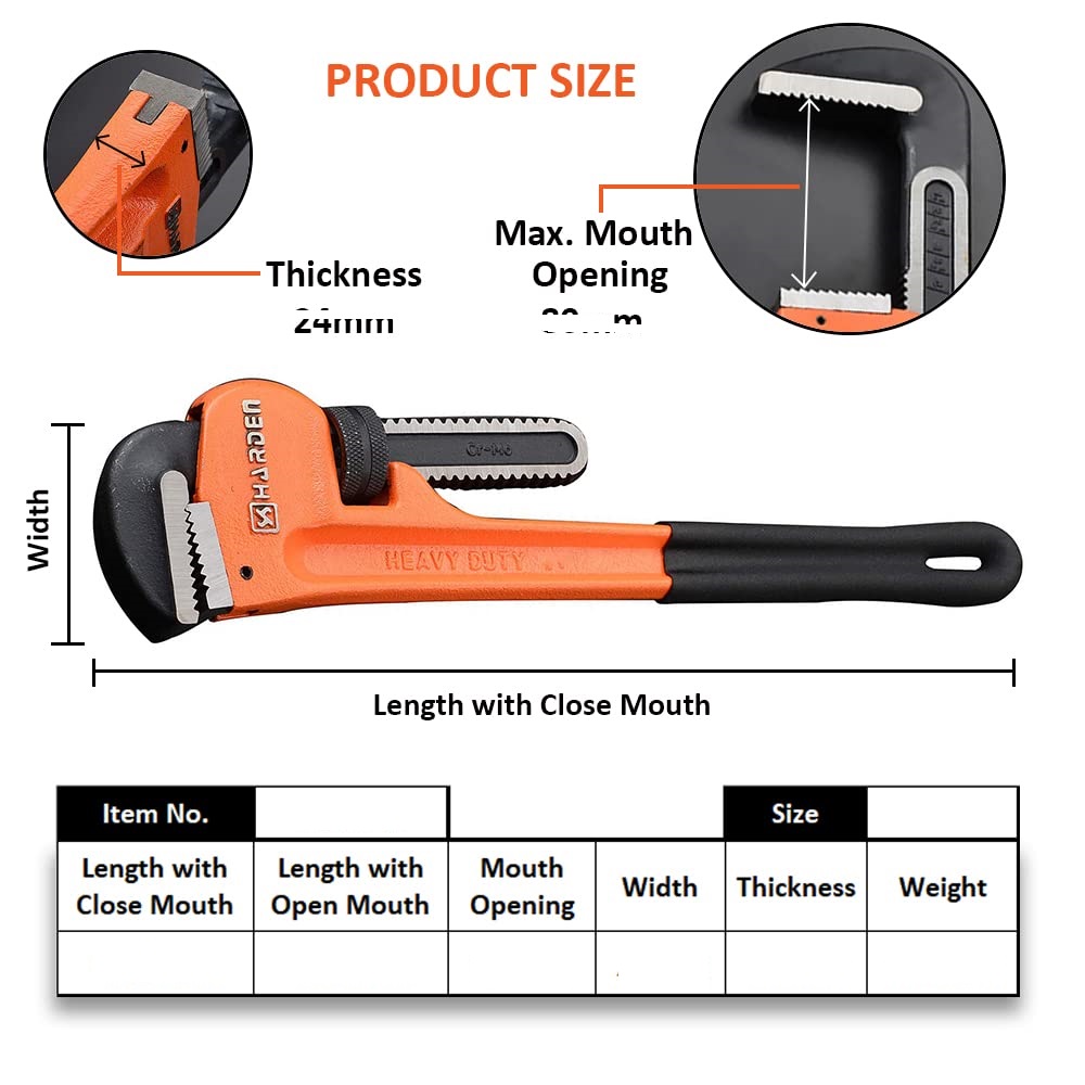 HARDEN Pipe Wrench (8" | 10" | 12" | 14" | 18" | 24" | 36" | 48"), Professional Heavy Duty Chrome Vanadium; 600810 - 600817_img_10