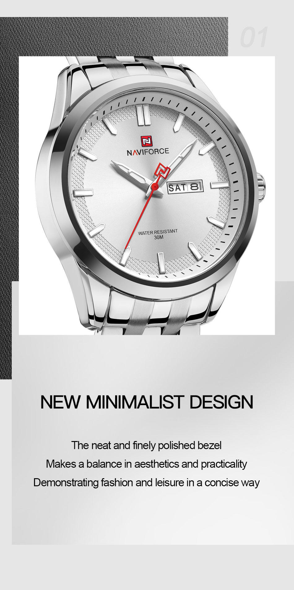 Naviforce 9203 Gents Chain Watch - White Dial- Silver Bezel- Silver Chain- TF Code NF605CM_img_1