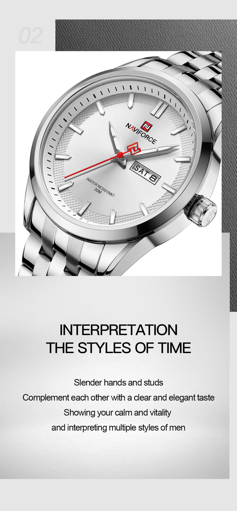 Naviforce 9203 Gents Chain Watch - White Dial- Silver Bezel- Silver Chain- TF Code NF605CM_img_2